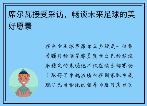席尔瓦接受采访，畅谈未来足球的美好愿景